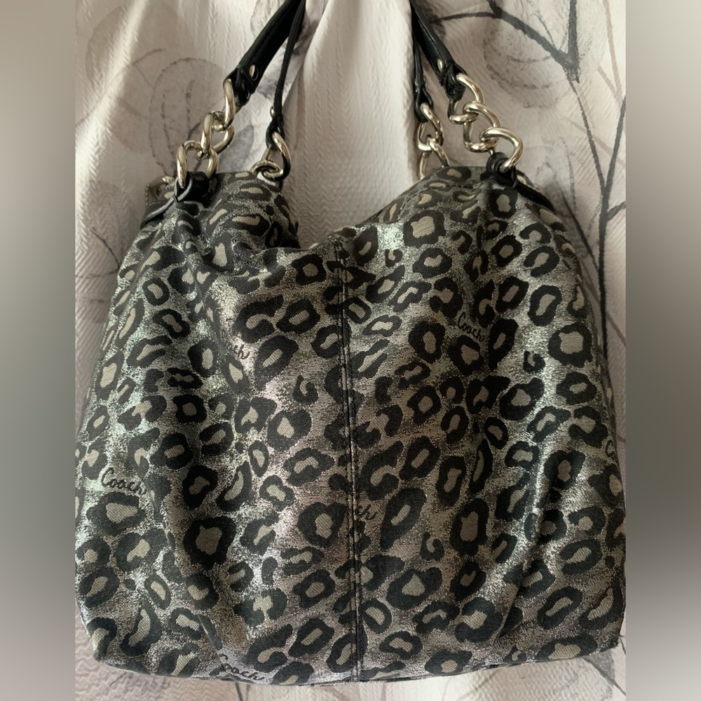 COACH ocelot Brooke shoulder bag- metallic silver cheetah print.